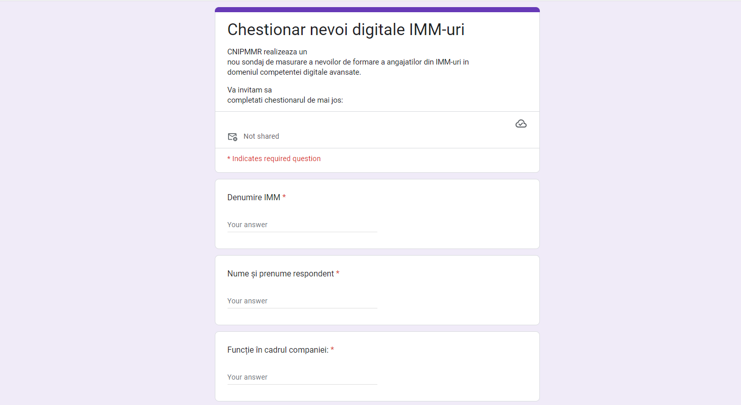 Sondaj nou dedicat IMM-urilor!